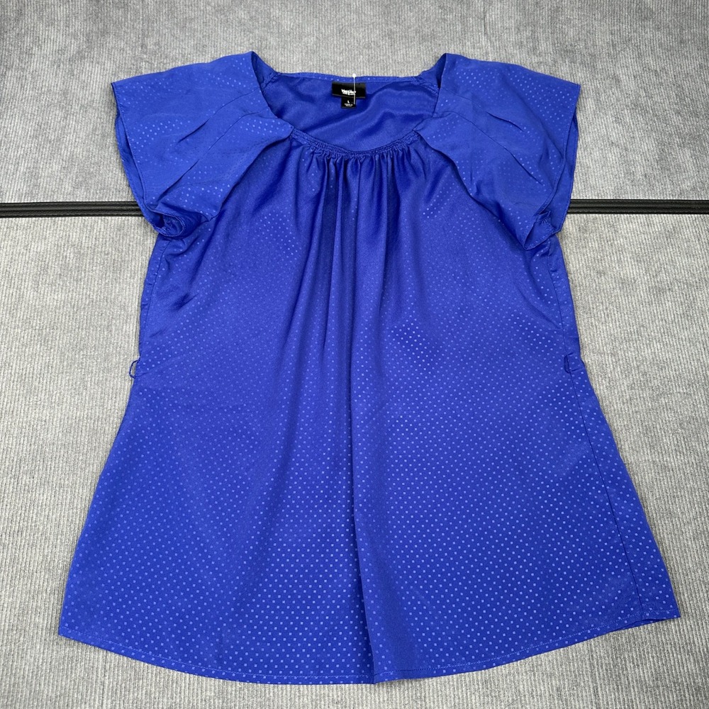 Mossimo Royal Blue Jacquard Diamond Flutter Sleeve Blouse Top Large Y2k
